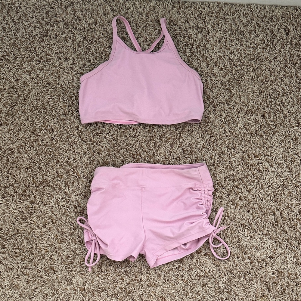 Pink Sports Bra and Shorts Set